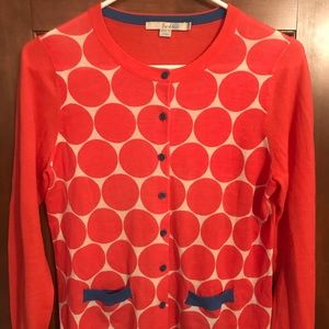 Boden Big Spot cardigan Sz 8 in coral/blue